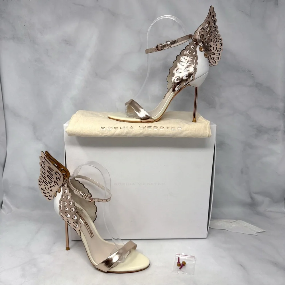 Sophia Webster Evangeline Butterfly Angel Wing Rose Gold Leather Sandal Heels 37 - Picture 3 of 16